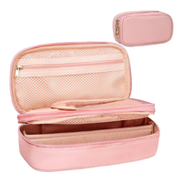 Borsa da toilette da viaggio impermeabile portatile Lovely Pink Color Women Make Up Organizer Bag con tasche per pennelli