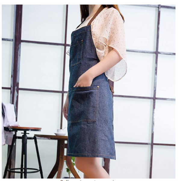 grembiule da cuoco in cotone 100% all'ingrosso grembiule in tela denim personalizzato per uomo / donna