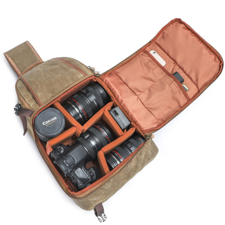 borsa a tracolla imbottita per fotocamera vintage impermeabile con inserti rimovibili custodia per fotocamera in tela cerata antiurto