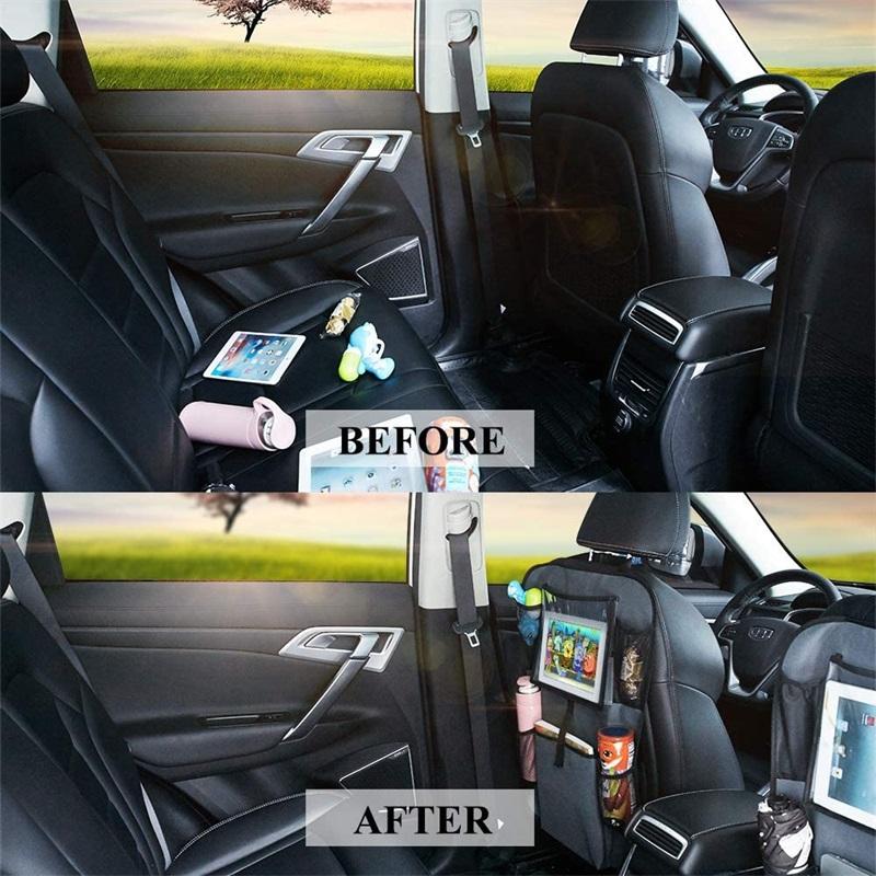 Organizer per sedile posteriore per auto per bambini Copri tappetini per auto Protezione per seggiolino auto con touch screen Supporto per iPad Tasche portaoggetti Viaggio in veicolo