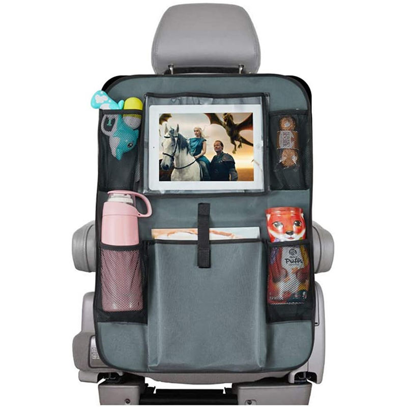 Organizer per sedile posteriore per auto per bambini Copri tappetini per auto Protezione per seggiolino auto con touch screen Supporto per iPad Tasche portaoggetti Viaggio in veicolo