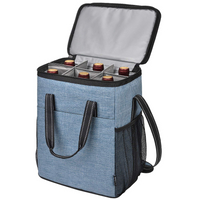 Borsa termica per vino da picnic a tracolla grande blu con portabottiglie per uomo e donna