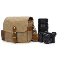borsa a tracolla per fotocamera piccola imbottita vintage personalizzata borsa per fotocamera canon nikon con finiture in pelle di tela impermeabile